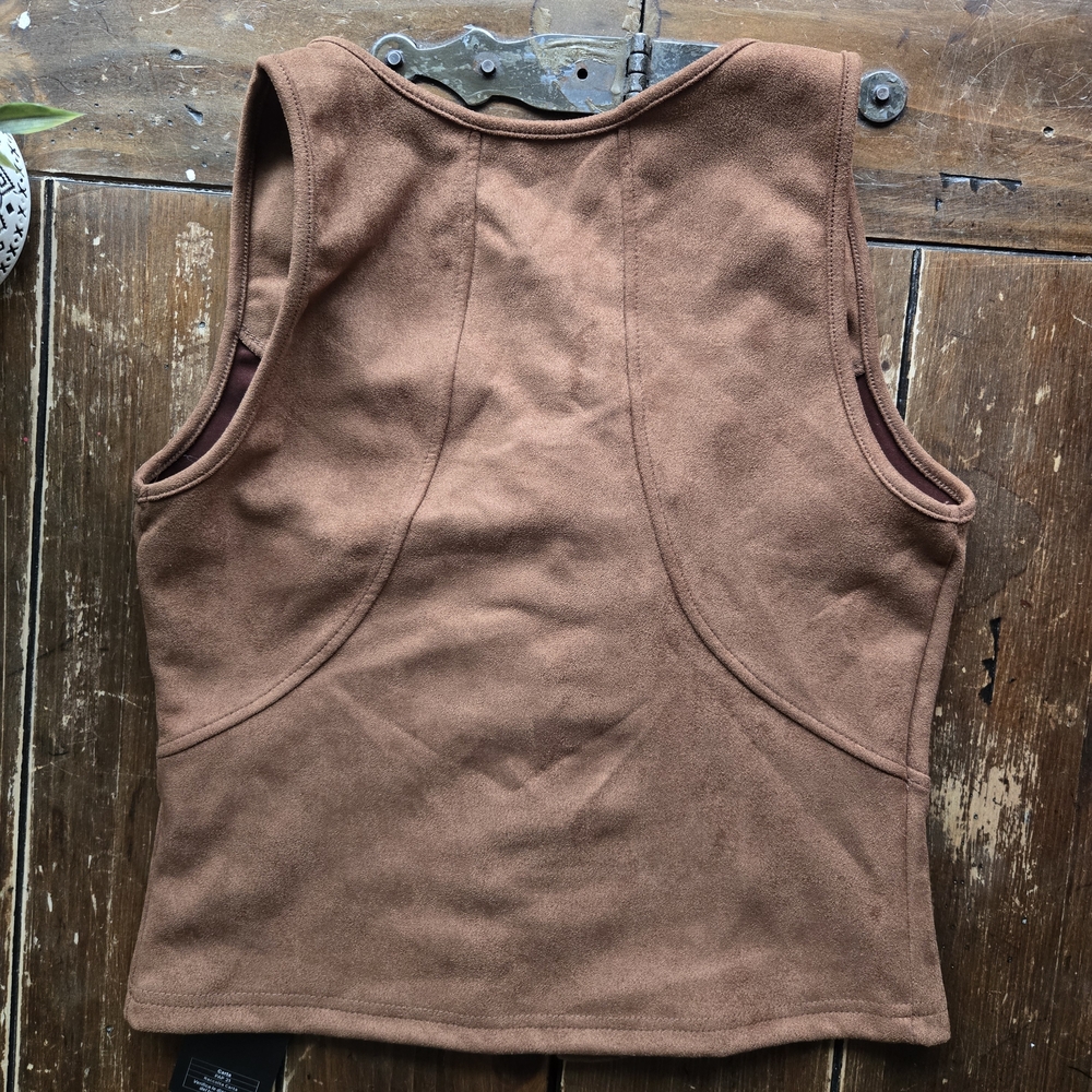 NWT Westfade Faux Suede Lace-Up Western Vest | Brown Boho Cowgirl Top - Picture 4 of 6